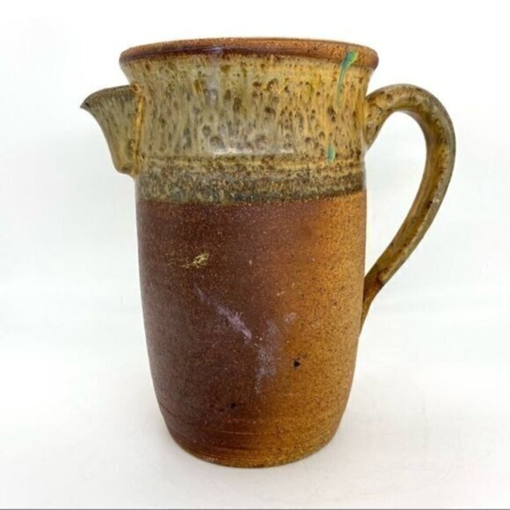 Vintage Studio Art Pottery Drip Glaze Stoneware Pitcher